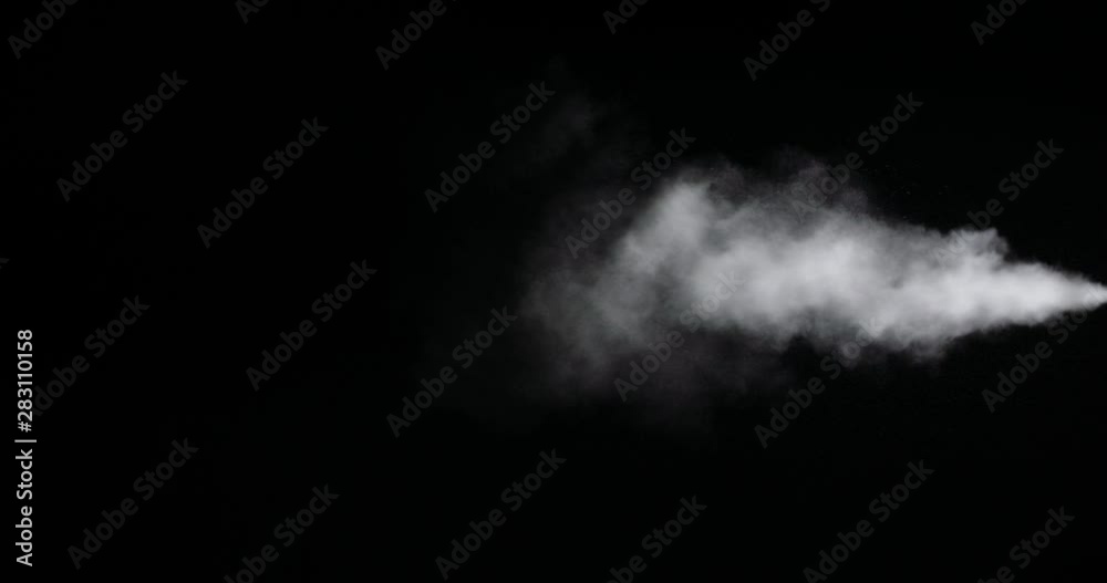 White spray gas cloud isolated on black background