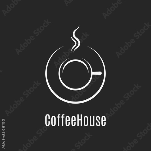 Coffee cup design. Coffeehouse logo on black