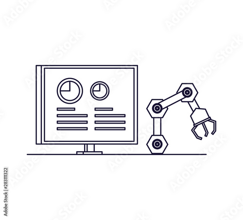 robotic hand industrial with computer display