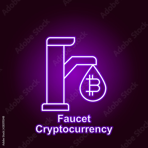 bitcoin faucet outline icon in neon style. Element of cryptocurrency illustration icons. Signs and symbols can be used for web, logo, mobile app, UI, UX