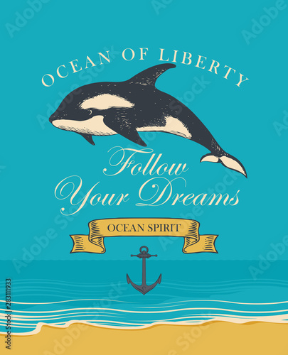 Vector banner with hand-drawn killer whale