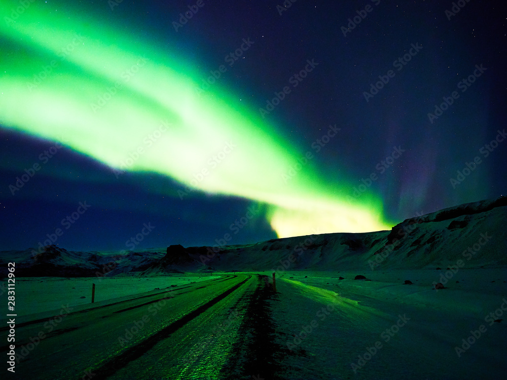 Powerful aurora borealis in the sky