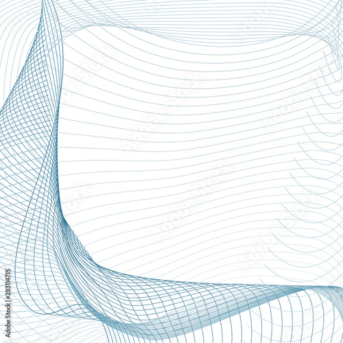 Abstract waving light blue lines. Technology composition. Vector background. Line art futuristic design. Modern scientific wave pattern on white. Draped, pleated textile imitation. EPS10 illustration