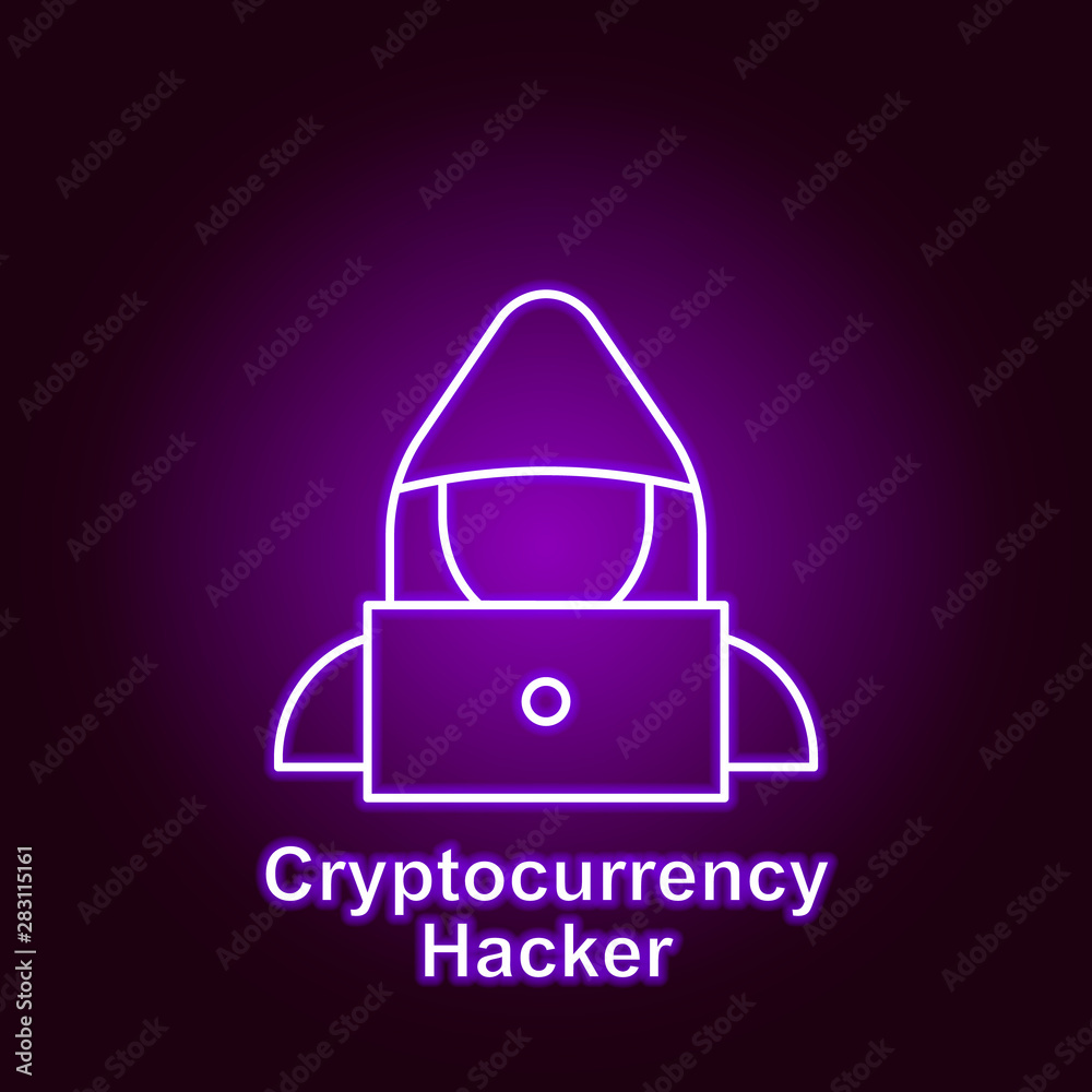 bitcoin hacker outline icon in neon style. Element of cryptocurrency illustration icons. Signs and symbols can be used for web, logo, mobile app, UI, UX bitcoin hacker outline icon in neon style. Element of cryptocurrency illustration icons. Signs and symbols can be used for web, logo, mobile app, UI, UX