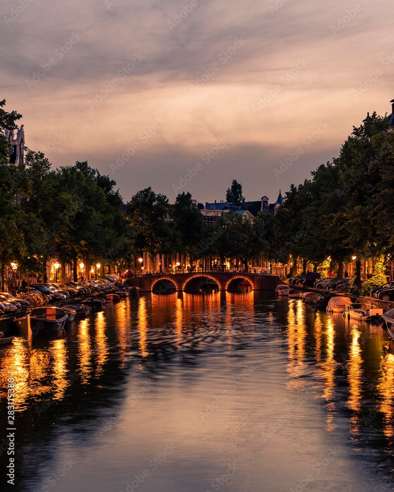 Fototapeta premium Amsterdam Canal and Sunset