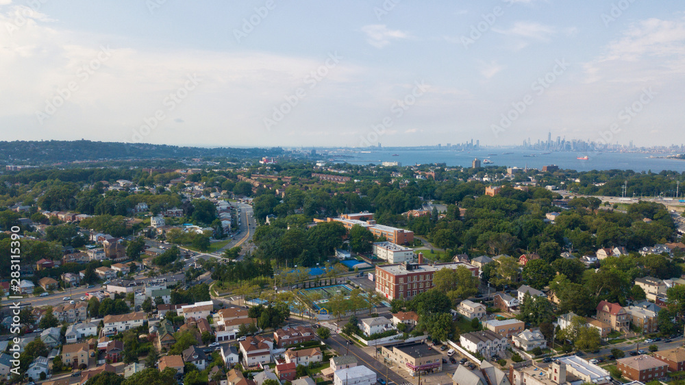 Aerial Drone Staten Island Verrazano Bridge Brooklyn