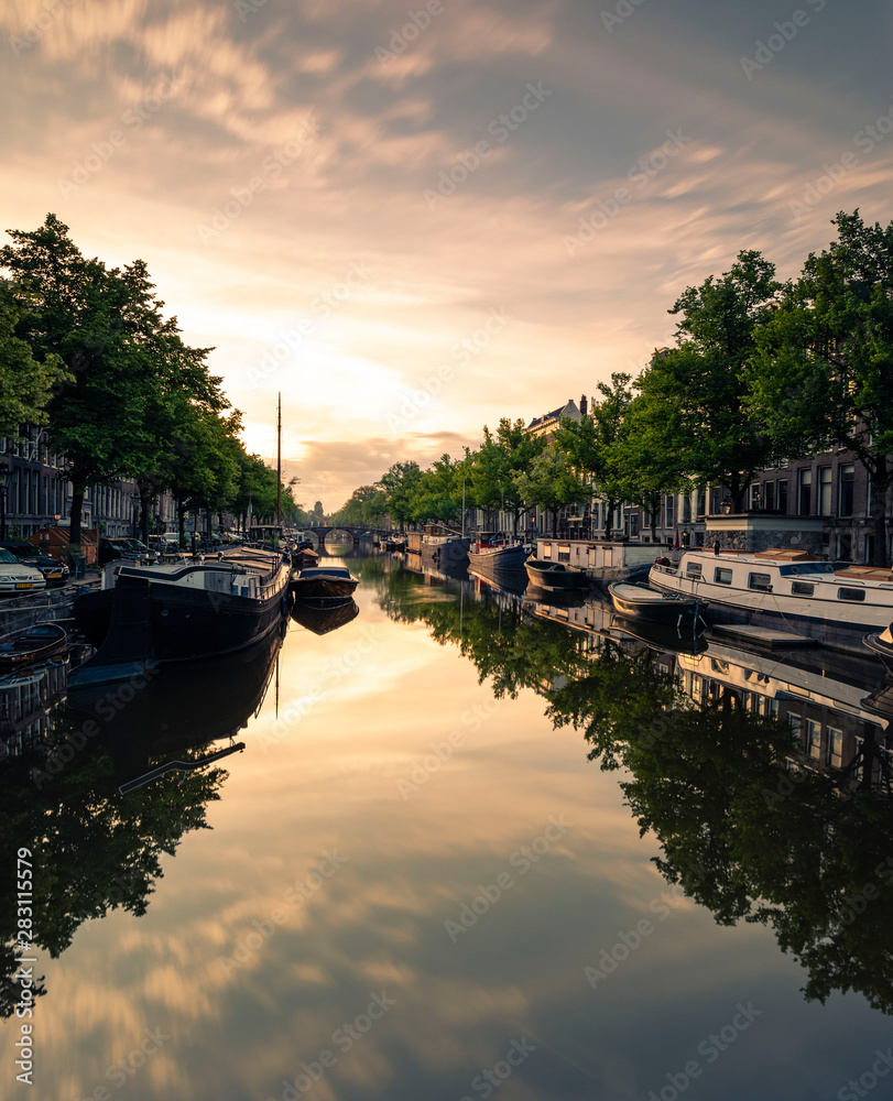 Amsterdam Canal and Sunset