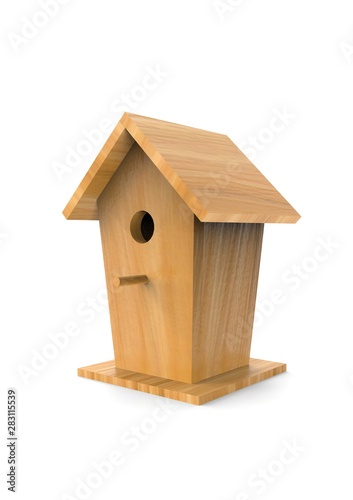 Wooden Bird boxes isolated on a white background.