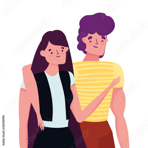 Couple of woman and man cartoon design