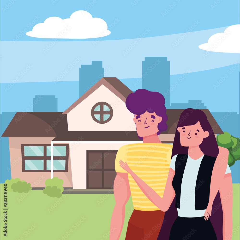 Couple of woman and man cartoon design Couple of woman and man cartoon design