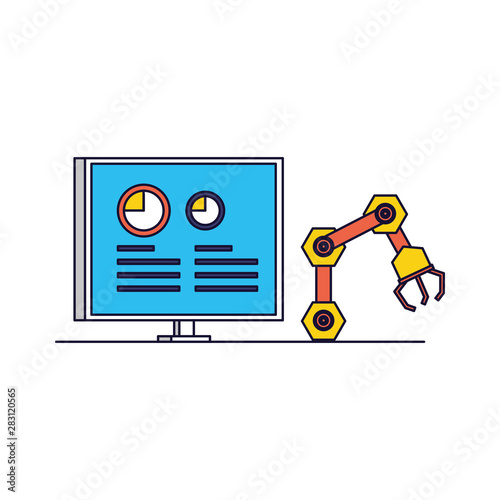 robotic hand industrial with computer display