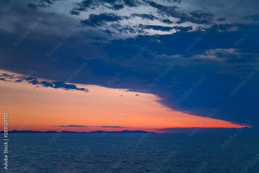 Sea landscape just after sunset on the Adriatic sea near Vir island in Croatia, Europe.
