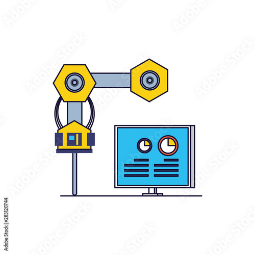 robotic hand industrial with computer display