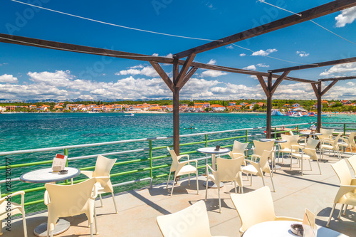Petrcane  picturesque seaside resort  view of the sea bay from  restaurant terrace  the Zadar County of Croatia  Europe.