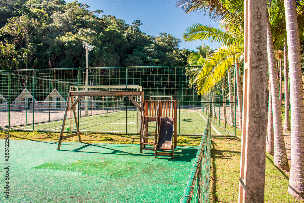 Playground with children's slide and balance