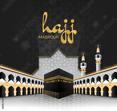 Kaaba vector for hajj mabroor in Mecca Saudi Arabia, mean ( pilgrimage steps from beginning to end - Arafat Mountain ) for Eid Adha Mubarak - Islamic background - hajj ritual. Vector illustration photo