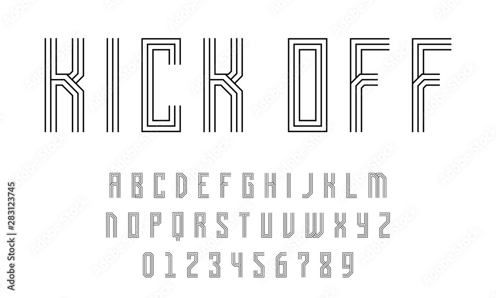 Set of alphabets font letters and numbers modern abstract design with lines vector illustration Set of alphabets font letters and numbers modern abstract design with lines vector illustration
