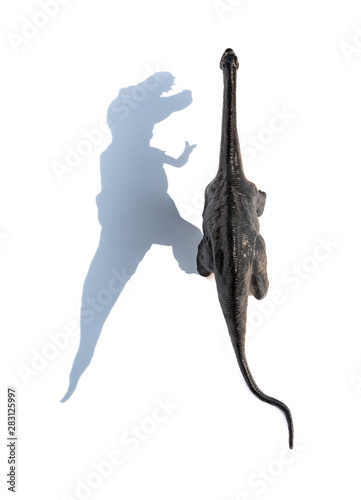 top ivew Diplodocus toy with shadow on a white background photo