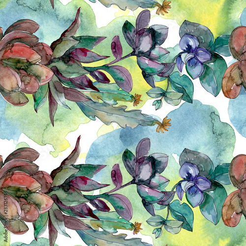 Succulents floral botanical flowers. Watercolor background illustration set. Seamless background pattern. © LIGHTFIELD STUDIOS