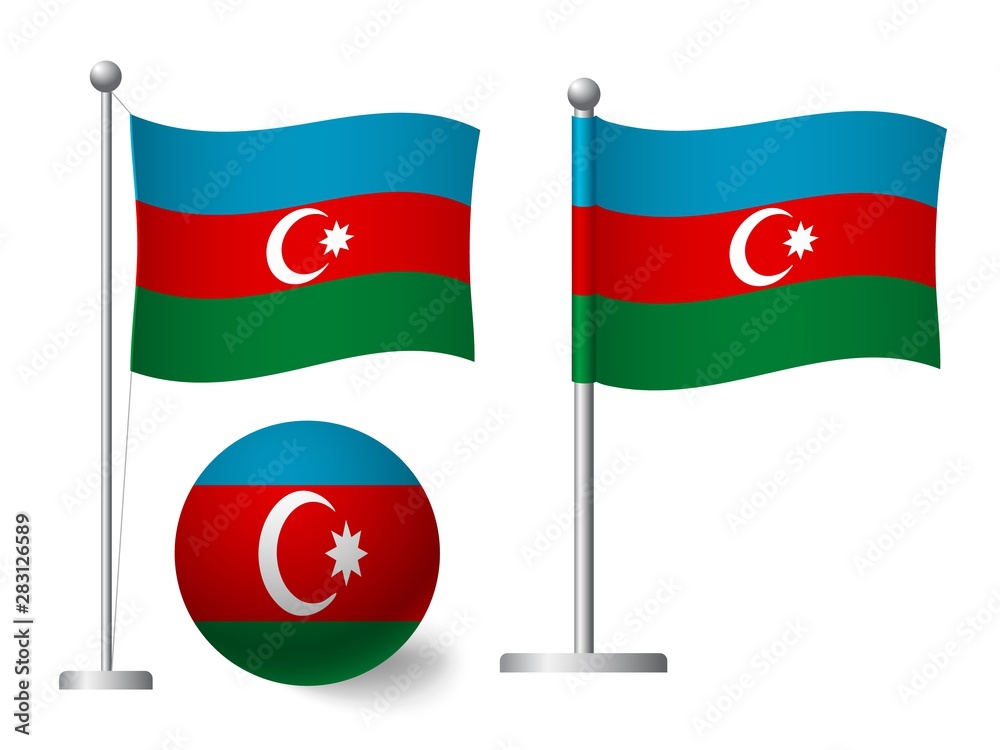 Azerbaijan flag on pole and ball icon