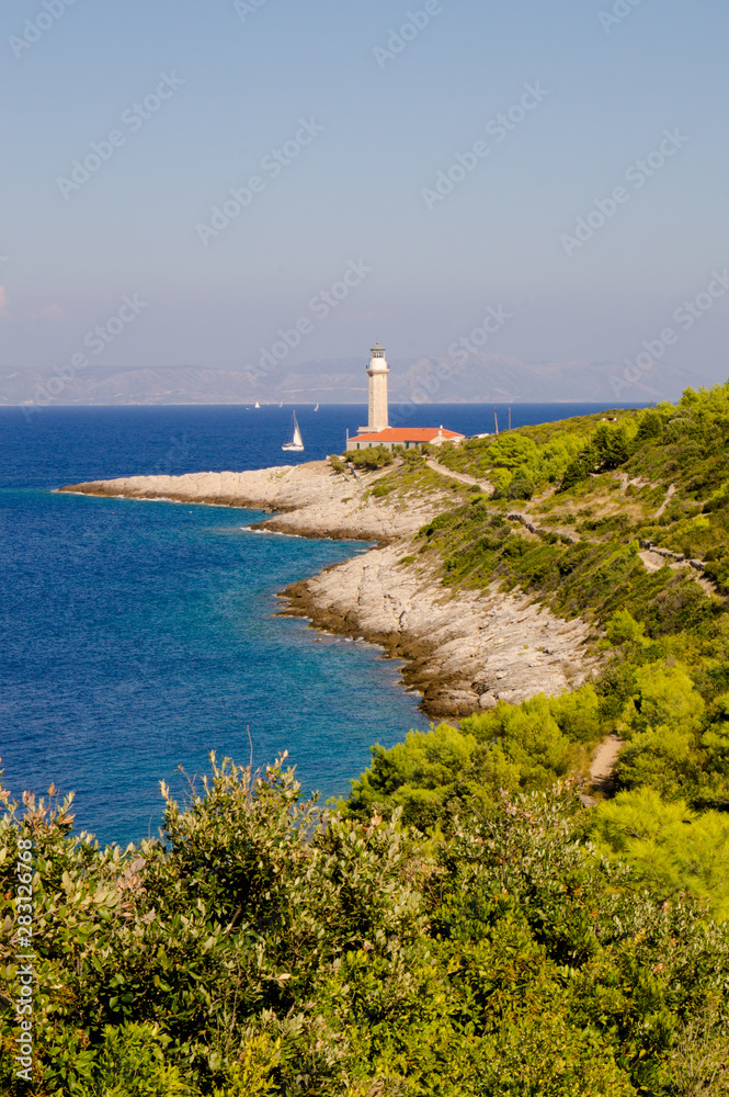 Lighthouse Stoncica in Island Vis, Splitsko-Dalmatinska, Croatia.