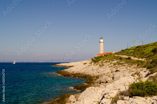 Lighthouse Stoncica in Island Vis, Splitsko-Dalmatinska, Croatia.