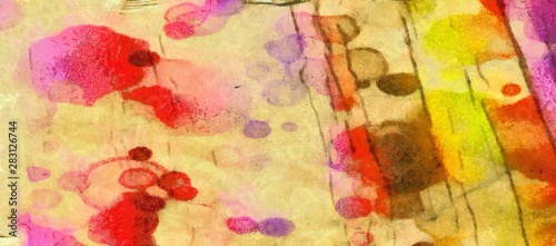 Watercolor abstract background on oil vintage paper. Colorful splashes of paint, chaotic bright spots. Pretty wallpaper and texture.