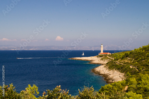Lighthouse Stoncica in Island Vis, Splitsko-Dalmatinska, Croatia.