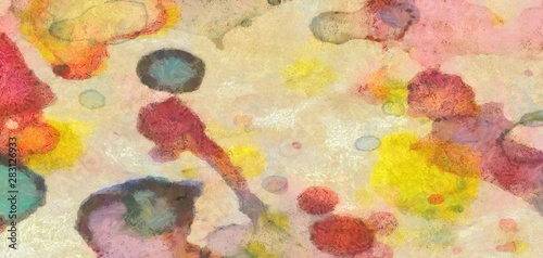 Watercolor abstract background on oil vintage paper. Colorful splashes of paint, chaotic bright spots. Pretty wallpaper and texture. © Dina