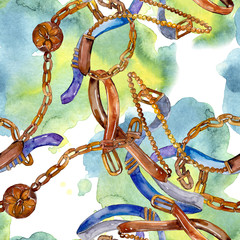 Foto auf Acrylglas Blumen- und Juwelenmuster Gürtelskizze Mode-Glamour-Illustration. Aquarellhintergrundillustrationssatz. Nahtloses Hintergrundmuster.  © LIGHTFIELD STUDIOS