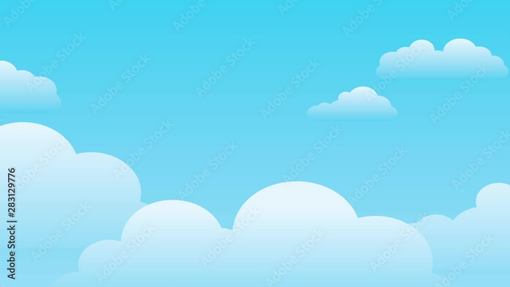 Seamless simple Cartoon Clouds with Layered Parallax scrolling motion on a Blue Sky gradient Background, Endless Loop left to right