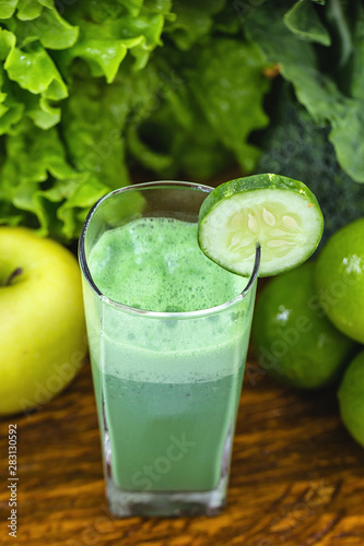 Green detox juice, vegetables and fruits for regime, brazilian vegetables healthy living, diet concept.