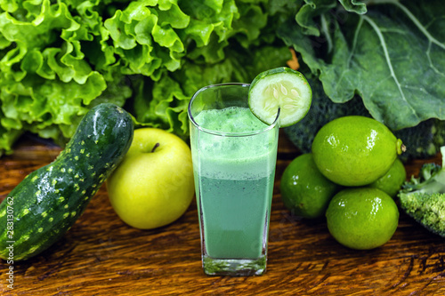 Green Detox Juice, made from cauliflower, lettuce, lemon, green apple, cucumber and various vegetables. Healthy lifestyle concept. Brazilian juice.