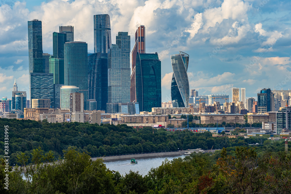 Moscow City skyline. Cities of the Russian Federation. Panorama of the business center of Moscow with skyscrapers.  cities of the Russian Federation. Parks in the center of the capital of Russia