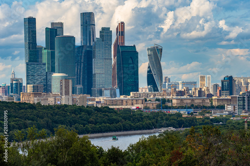 Moscow City skyline. Cities of the Russian Federation. Panorama of the business center of Moscow with skyscrapers. cities of the Russian Federation. Parks in the center of the capital of Russia