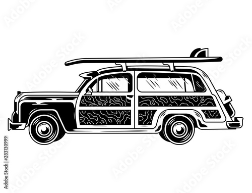 Surfing travel vintage old car