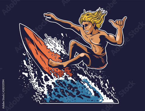 Photography Young crazy man surfer which surfing