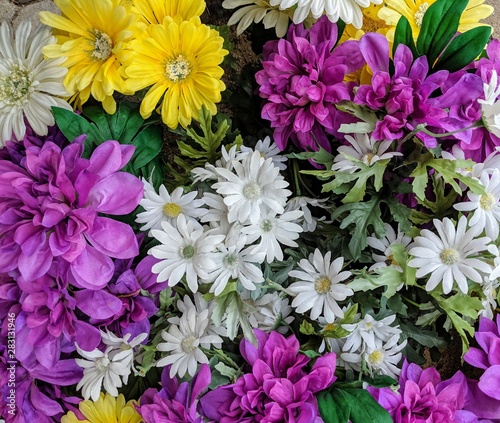 brightly colored bouquet of artificial flowers