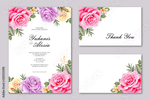 beautiful wedding card with colorful rose flower