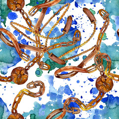 Foto auf Acrylglas Blumen- und Juwelenmuster Gürtelskizze Mode-Glamour-Illustration. Aquarellhintergrundillustrationssatz. Nahtloses Hintergrundmuster.  © LIGHTFIELD STUDIOS