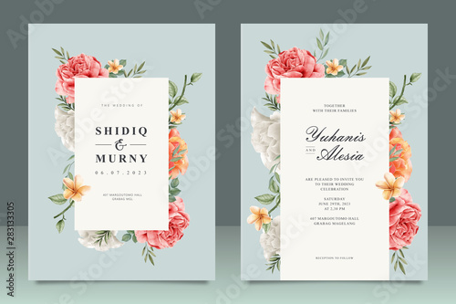 Elegant wedding card template with floral frame multi purpose