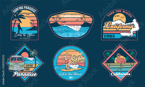 Surfing set prints stickers patches posters  photo