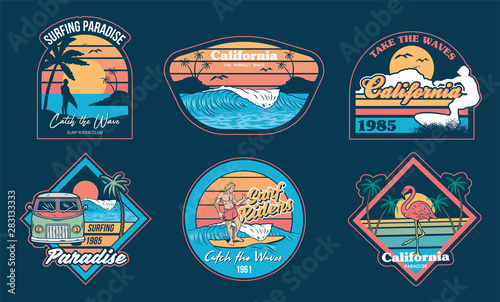 Surfing set prints stickers patches posters 