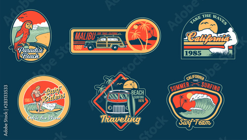 Surfing set prints stickers patches posters 