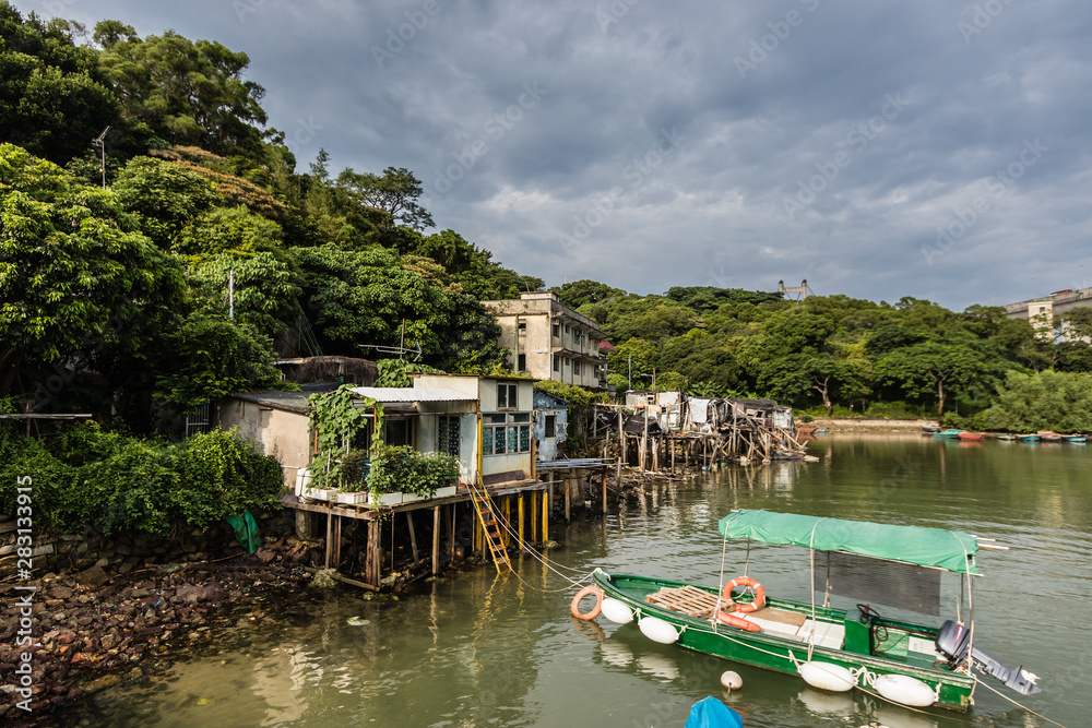 The abandoned stilt houses in the evicted Ma Wan fishing village, Hong Kong