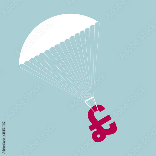 Airdrops use parachutes for wealth. Isolated on blue background.
