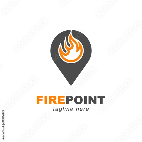 Fire with pin point locator symbol logo design template