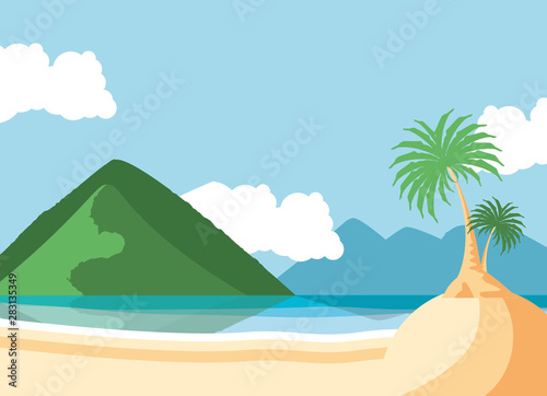 summer beach landscape with mountains