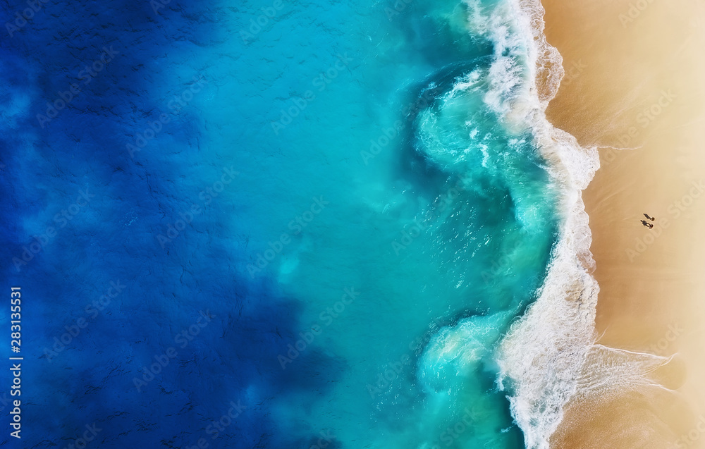 Panorama of a coast as a background from top view. Turquoise water background from top view. Summer seascape from air. Nusa Penida island, Indonesia. Travel - image