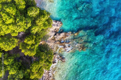 Croatia. Coast as a background from top view. Turquoise water background from top view. Summer seascape from air. Travel - image © biletskiyevgeniy.com